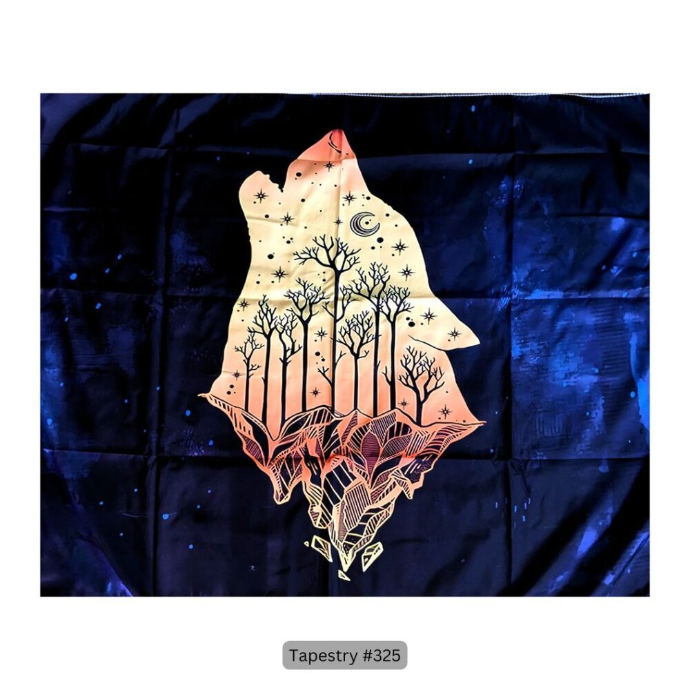 Black Wolf Constellation Tapestry Celestial Night Sky Forest Wall Hanging‎ Decor